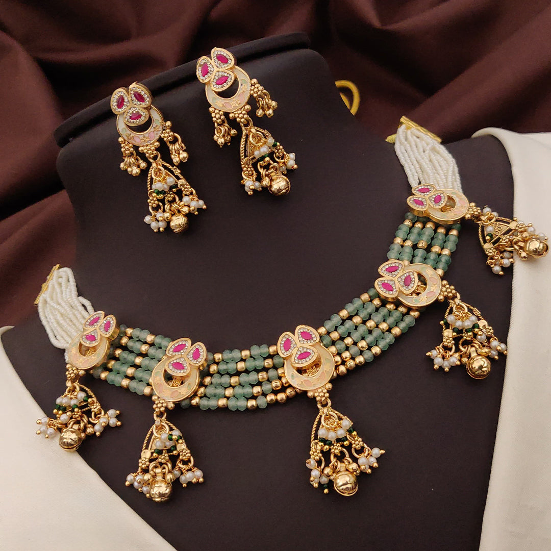 Royal Kundan Pearl & Beaded Choker Necklace Set