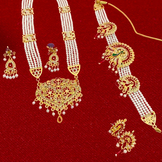 Traditional Multi-Strand Pearl Necklace with Earrings & Maang Tikka